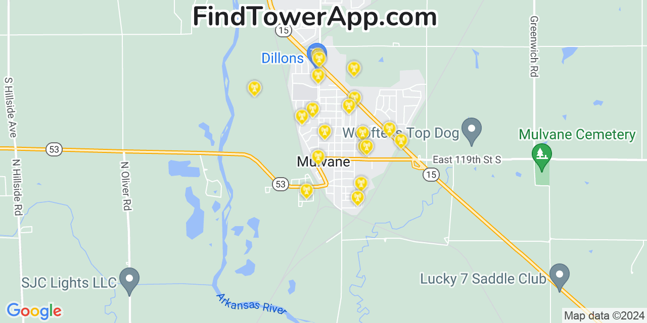 Verizon 4G/5G cell tower coverage map Mulvane, Kansas