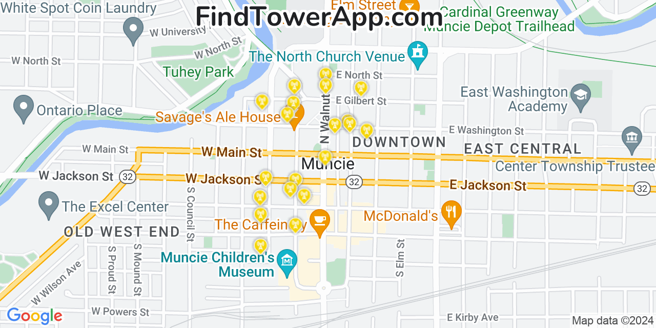 AT&T 4G/5G cell tower coverage map Muncie, Indiana