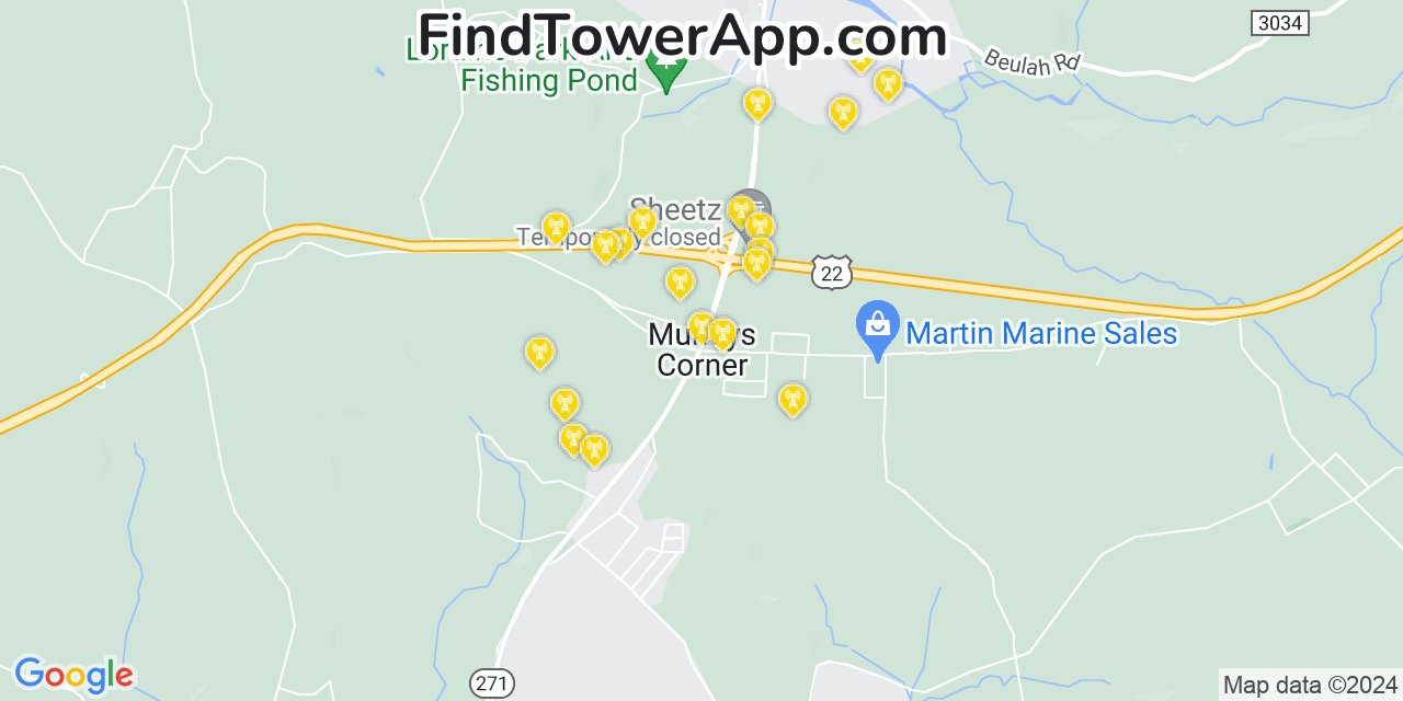 AT&T 4G/5G cell tower coverage map Mundys Corner, Pennsylvania