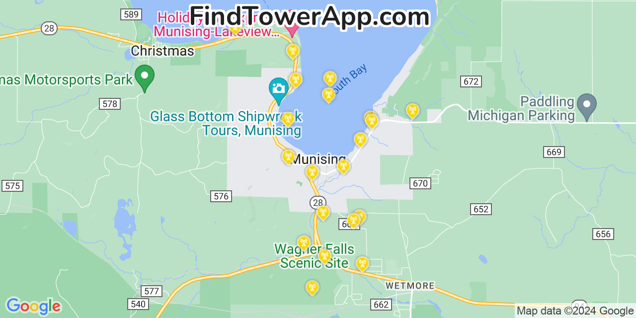 Verizon 4G/5G cell tower coverage map Munising, Michigan