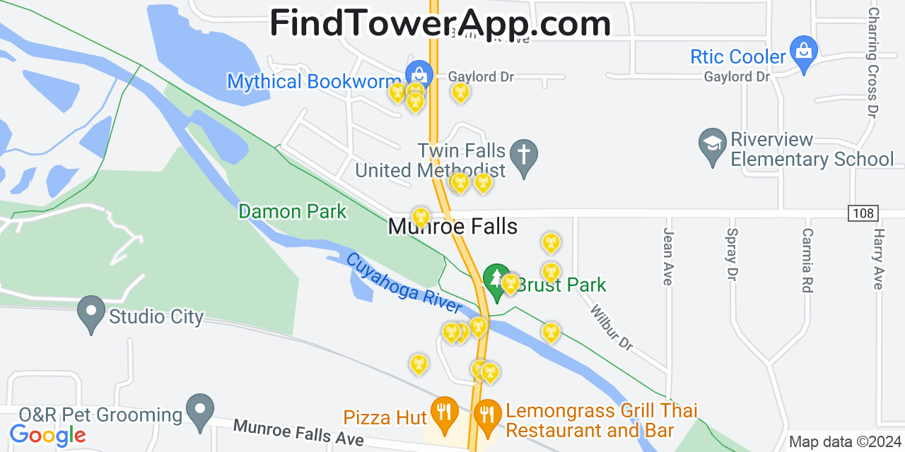 AT&T 4G/5G cell tower coverage map Munroe Falls, Ohio