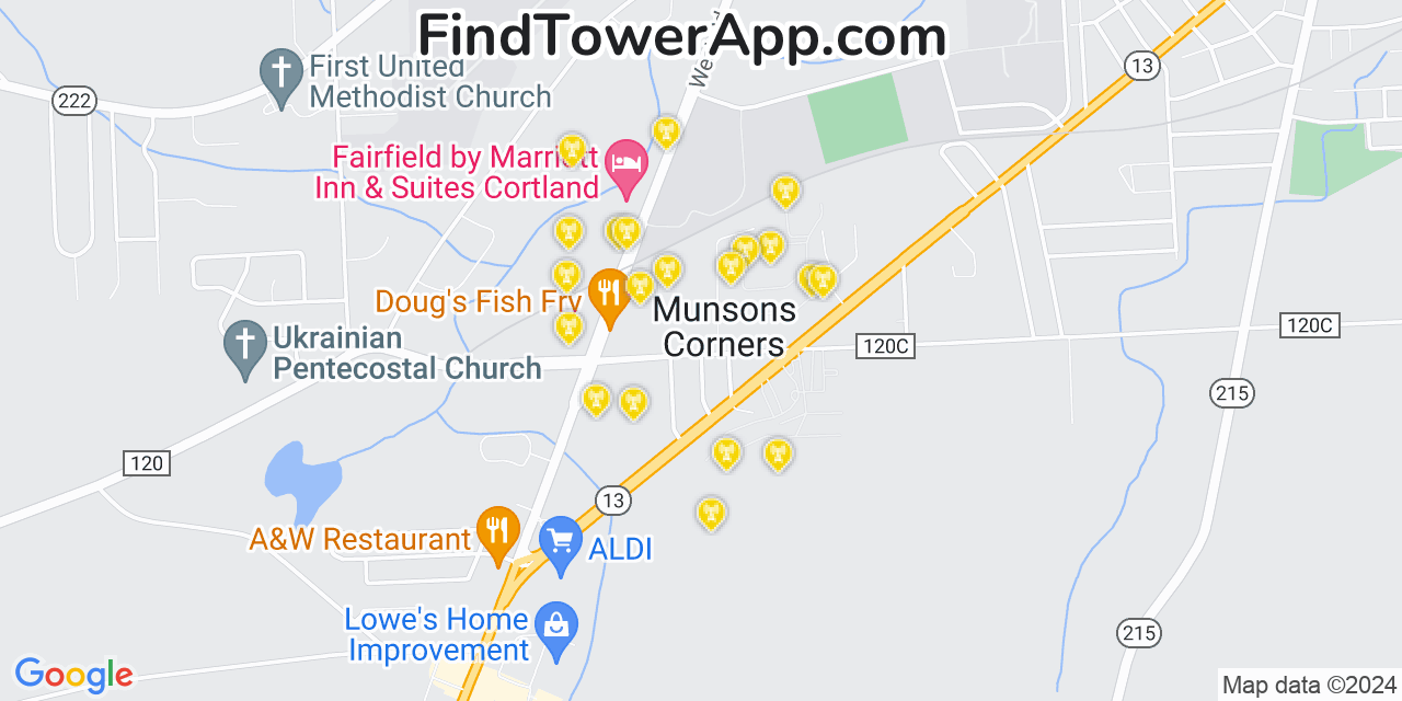 AT&T 4G/5G cell tower coverage map Munsons Corners, New York