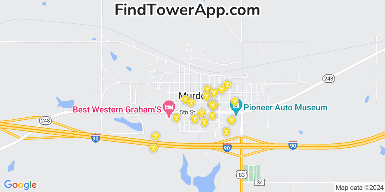 AT&T 4G/5G cell tower coverage map Murdo, South Dakota