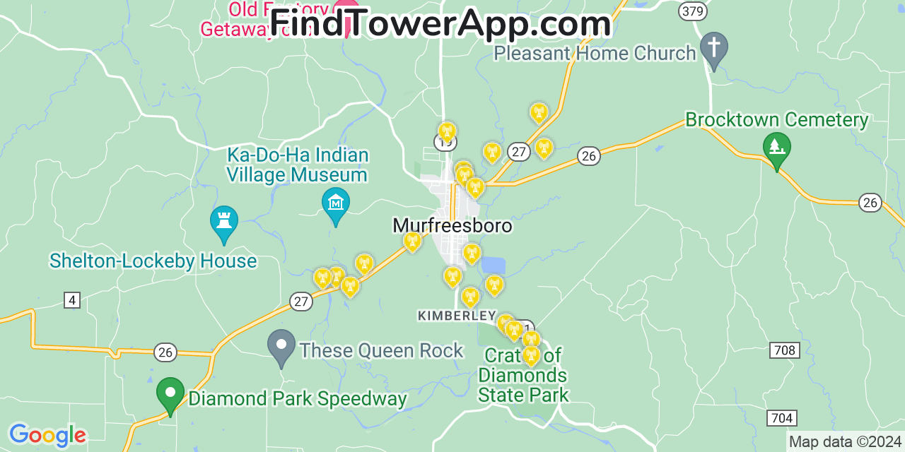Verizon 4G/5G cell tower coverage map Murfreesboro, Arkansas