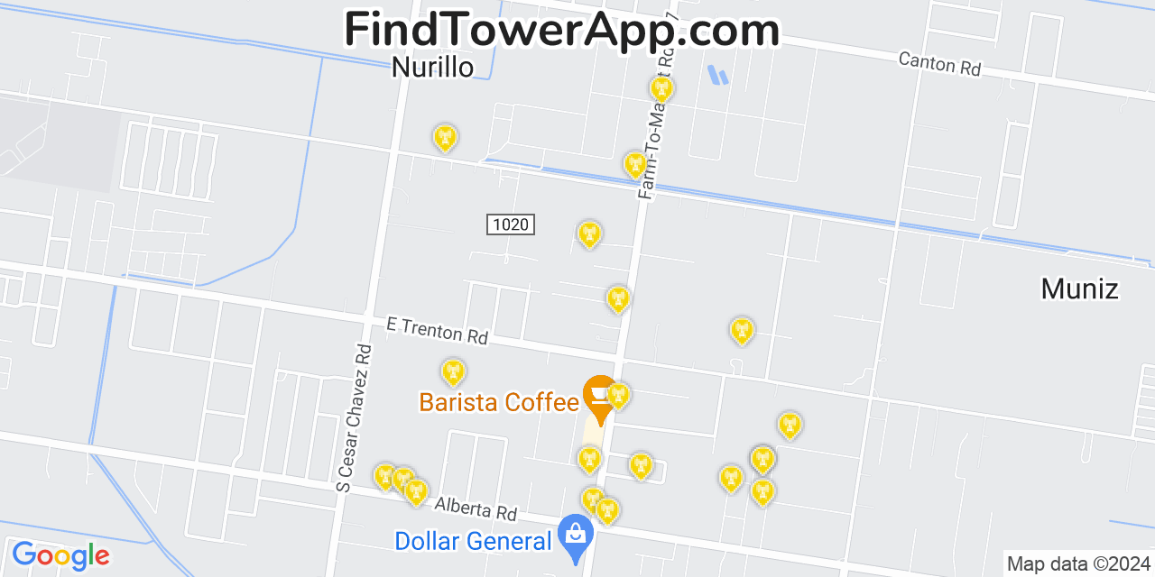 AT&T 4G/5G cell tower coverage map Murillo Colonia, Texas