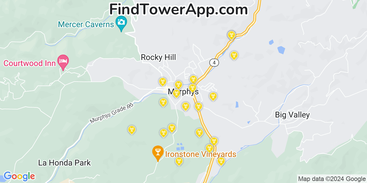 AT&T 4G/5G cell tower coverage map Murphys, California