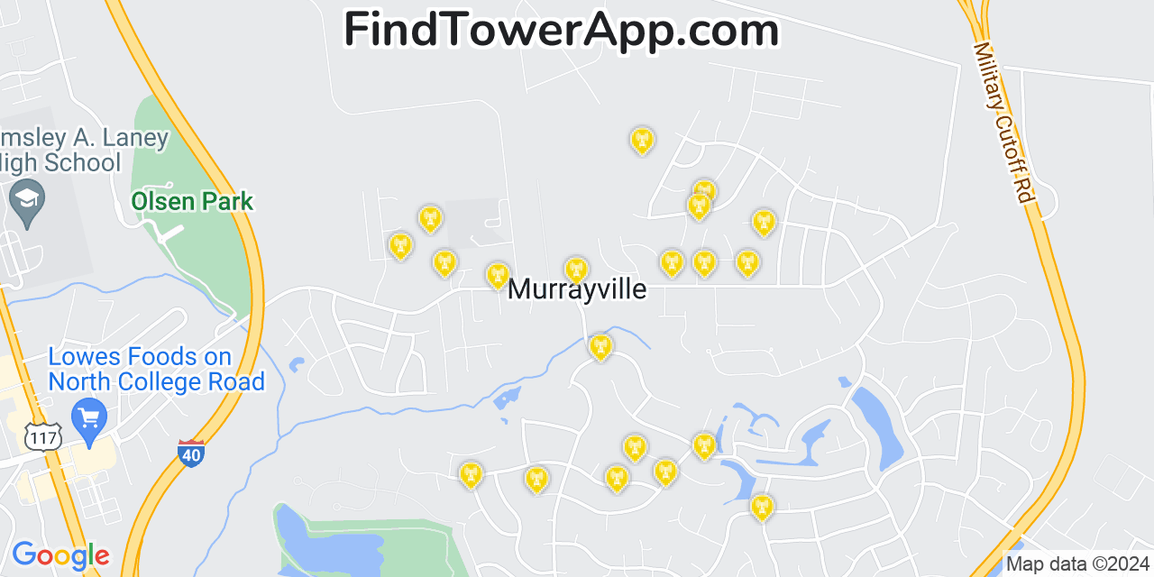AT&T 4G/5G cell tower coverage map Murraysville, North Carolina