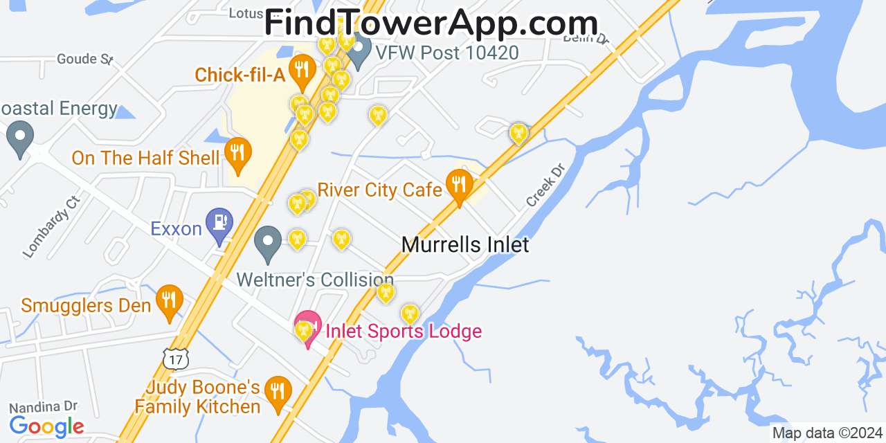AT&T 4G/5G cell tower coverage map Murrells Inlet, South Carolina