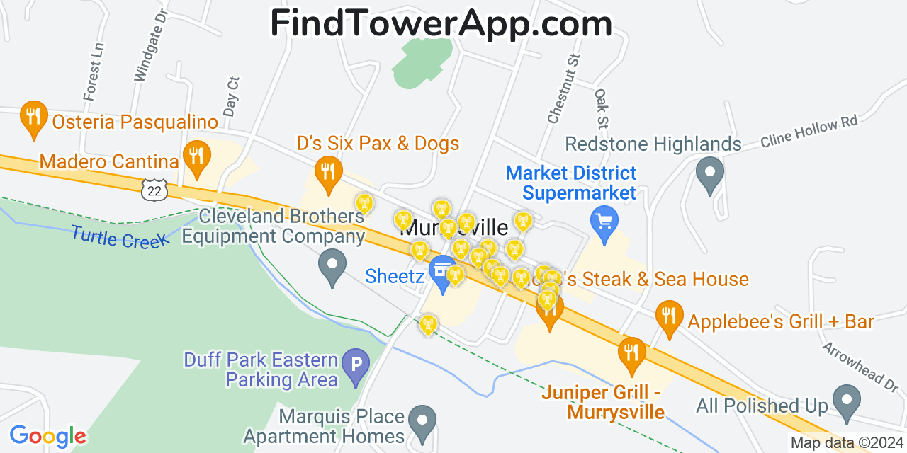 AT&T 4G/5G cell tower coverage map Murrysville, Pennsylvania