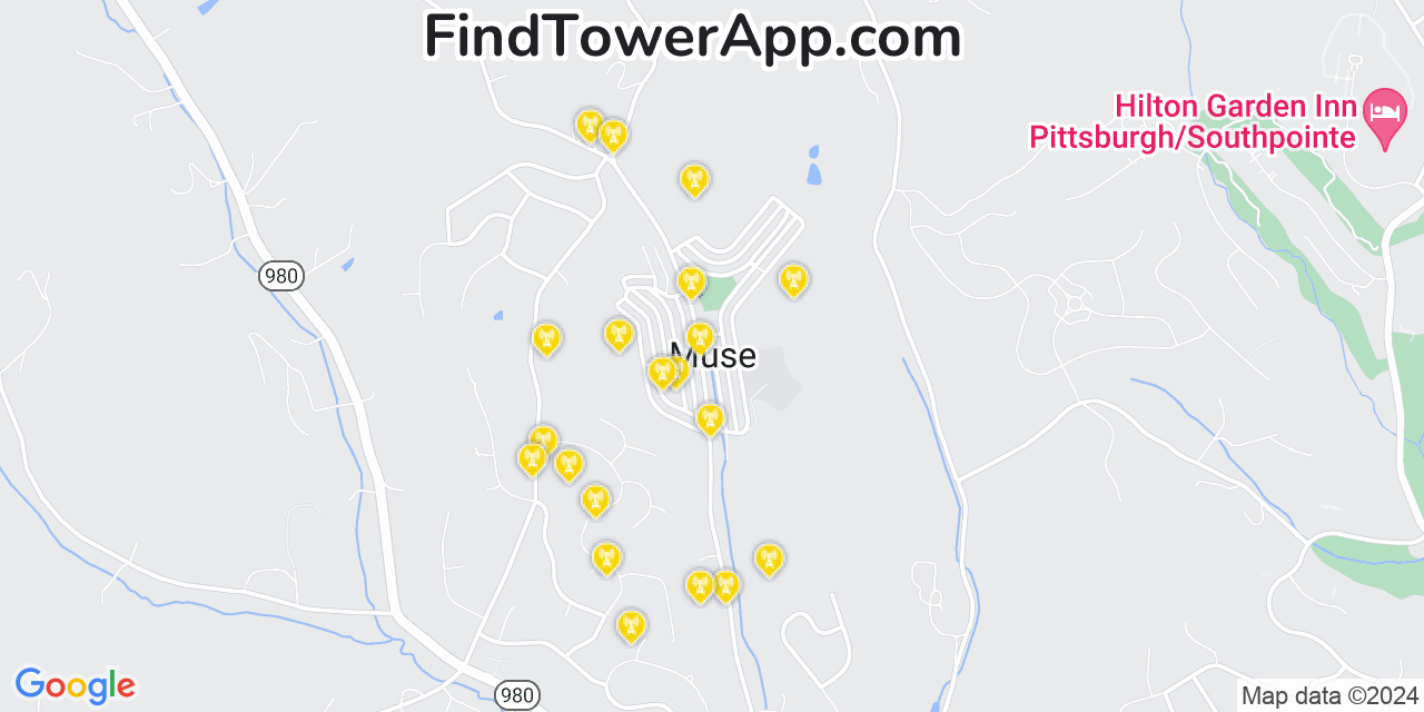 AT&T 4G/5G cell tower coverage map Muse, Pennsylvania