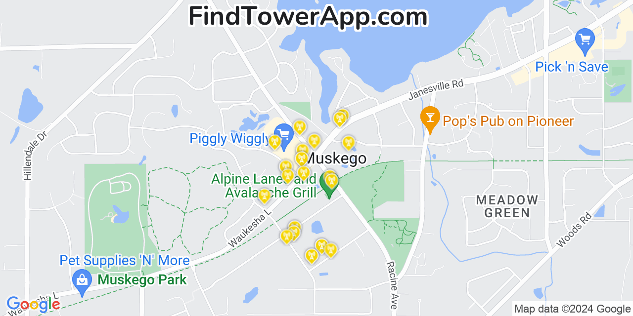 AT&T 4G/5G cell tower coverage map Muskego, Wisconsin