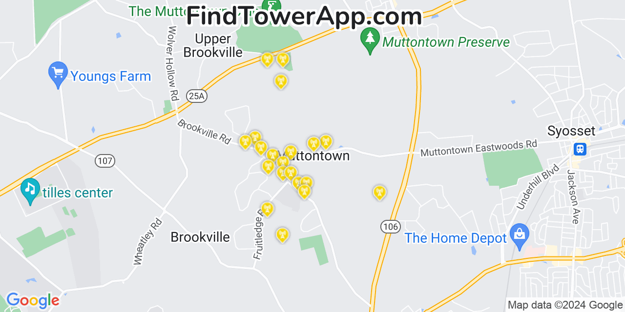 AT&T 4G/5G cell tower coverage map Muttontown, New York