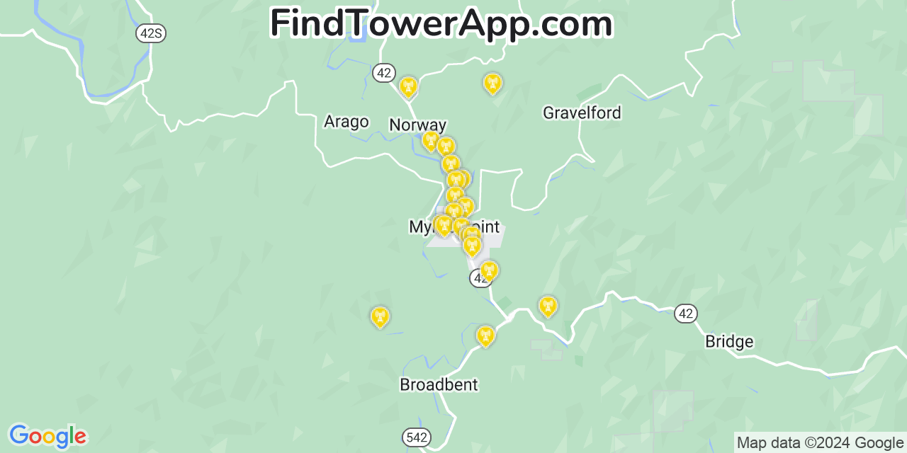 AT&T 4G/5G cell tower coverage map Myrtle Point, Oregon