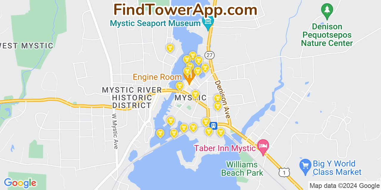 AT&T 4G/5G cell tower coverage map Mystic, Connecticut