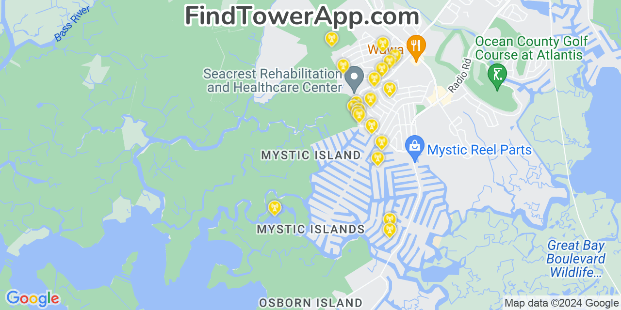 AT&T 4G/5G cell tower coverage map Mystic Island, New Jersey