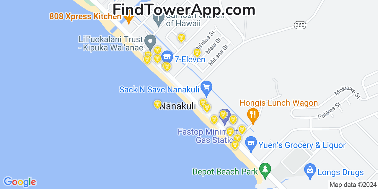 AT&T 4G/5G cell tower coverage map Nānākuli, Hawaii