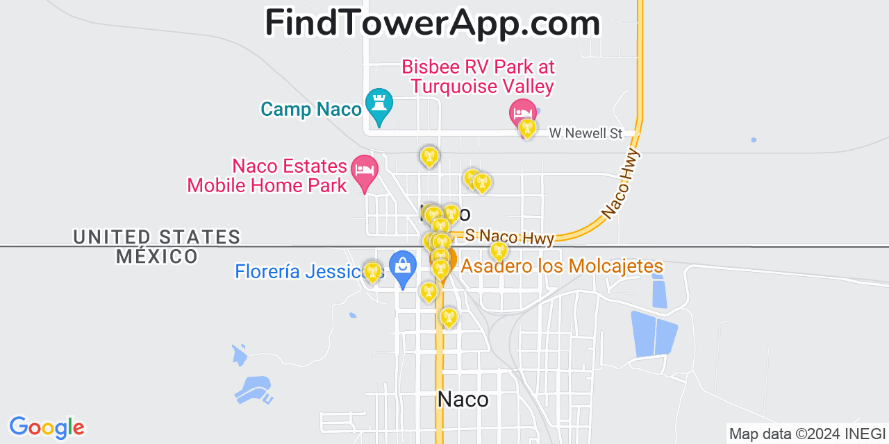Verizon 4G/5G cell tower coverage map Naco, Arizona