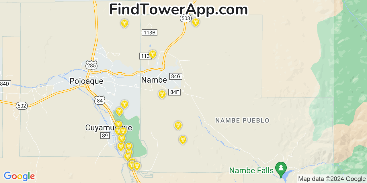 AT&T 4G/5G cell tower coverage map Nambe, New Mexico
