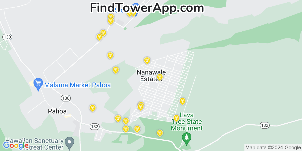 AT&T 4G/5G cell tower coverage map Nanawale Estates, Hawaii