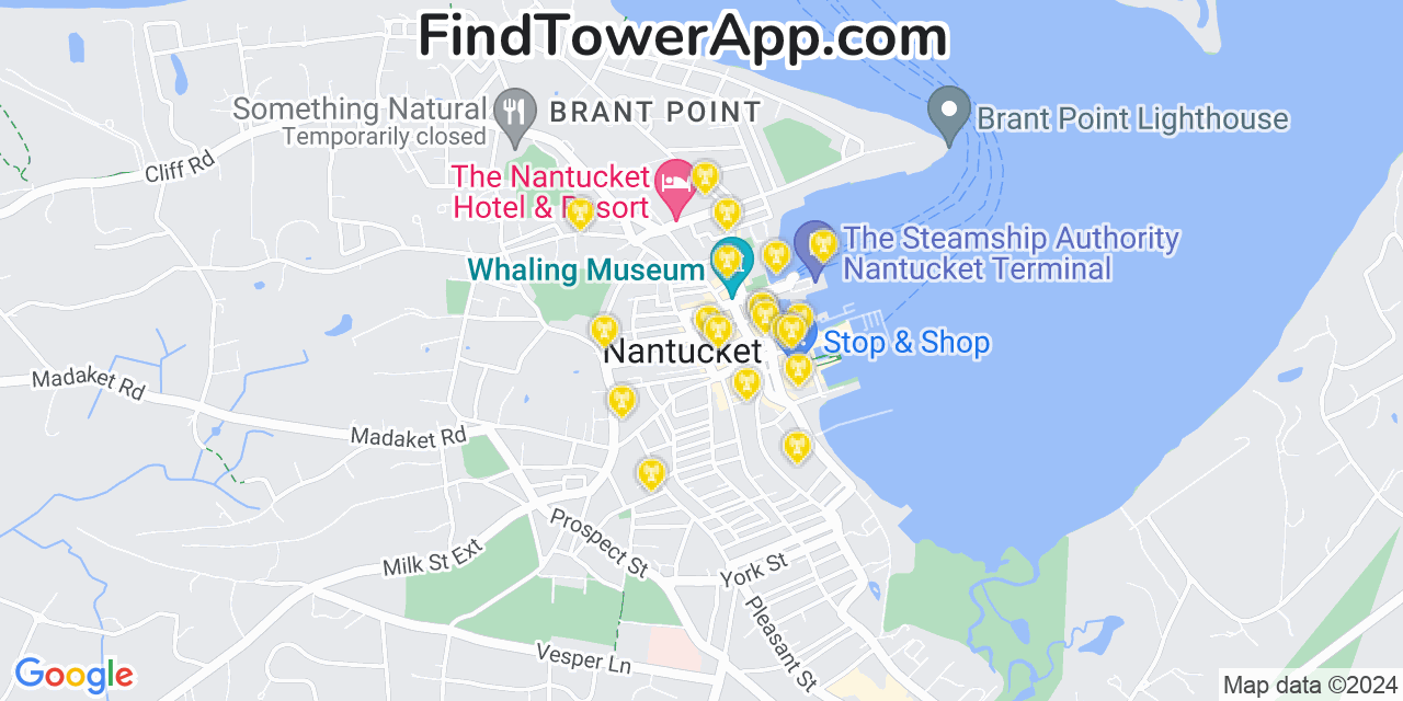 AT&T 4G/5G cell tower coverage map Nantucket, Massachusetts