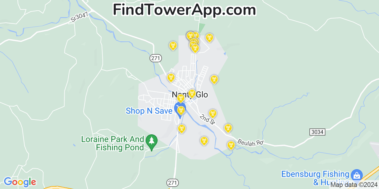 AT&T 4G/5G cell tower coverage map Nanty Glo, Pennsylvania