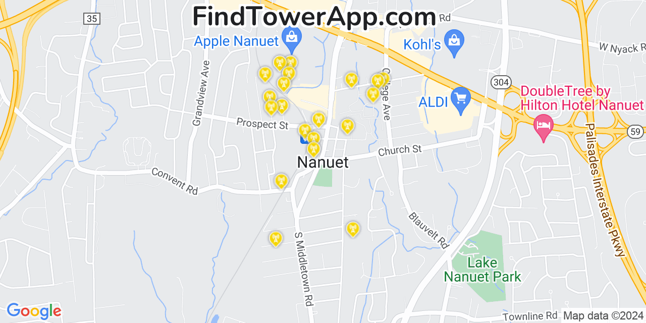 AT&T 4G/5G cell tower coverage map Nanuet, New York