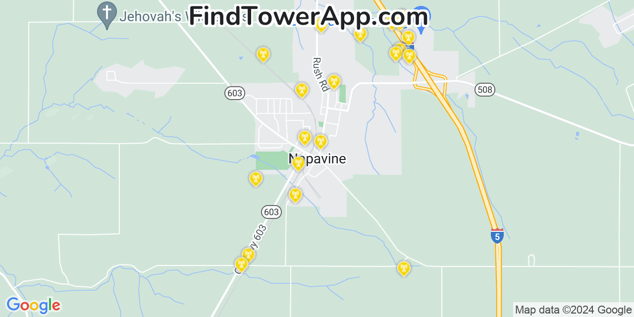 AT&T 4G/5G cell tower coverage map Napavine, Washington