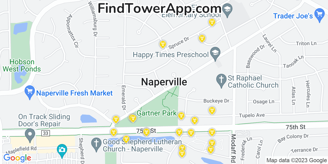 AT&T 4G/5G cell tower coverage map Naperville, Illinois