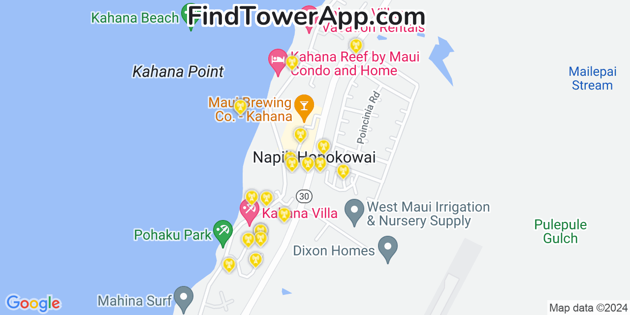Verizon 4G/5G cell tower coverage map Napili Honokowai, Hawaii