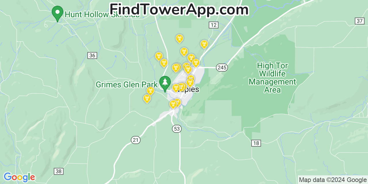 AT&T 4G/5G cell tower coverage map Naples, New York