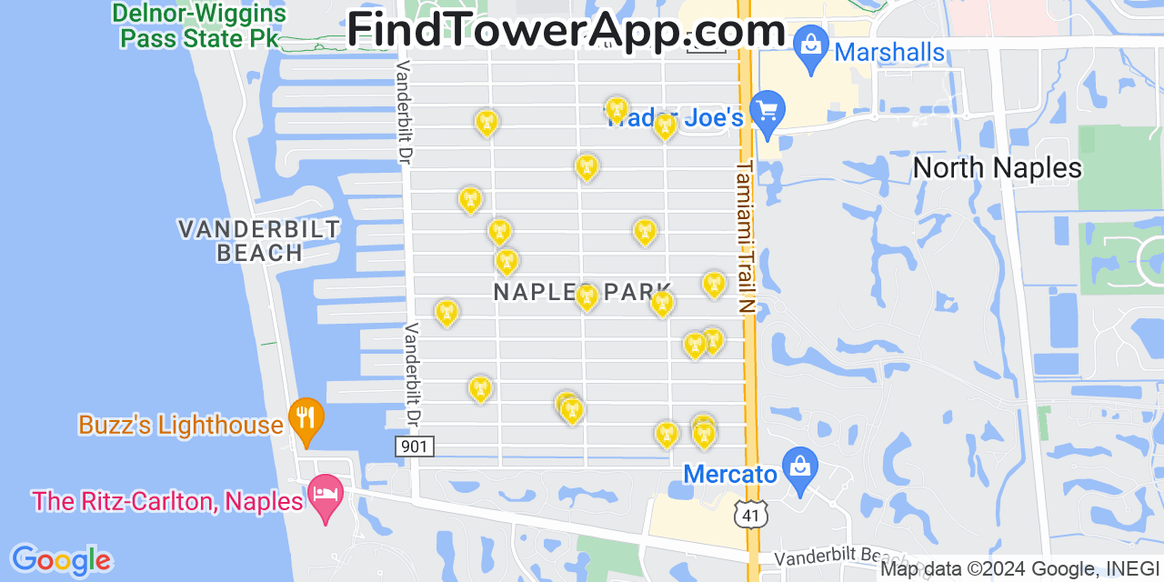 AT&T 4G/5G cell tower coverage map Naples Park, Florida