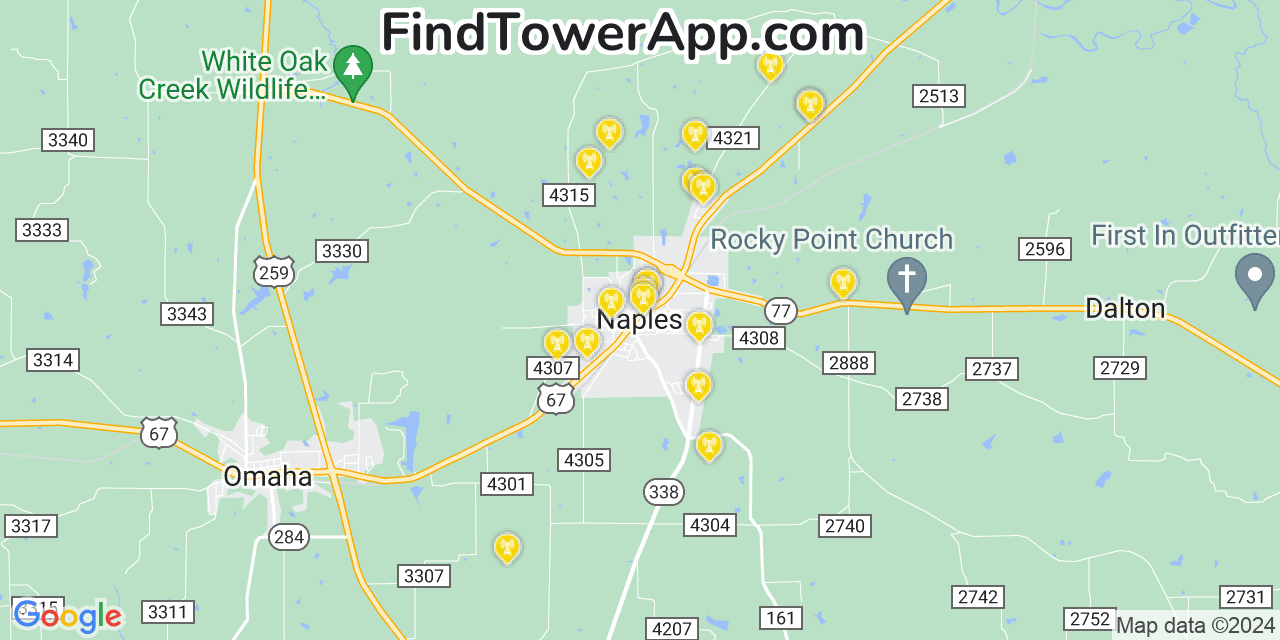 AT&T 4G/5G cell tower coverage map Naples, Texas