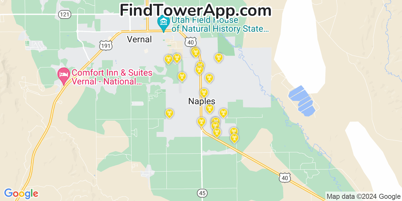 AT&T 4G/5G cell tower coverage map Naples, Utah