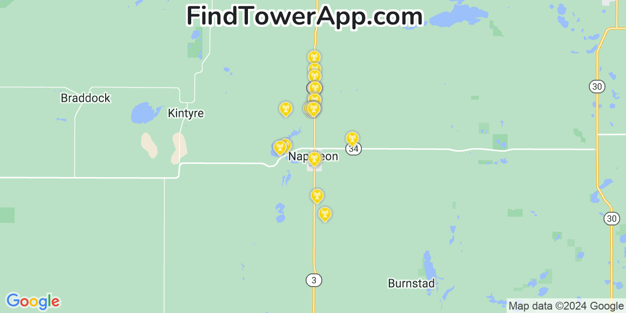 AT&T 4G/5G cell tower coverage map Napoleon, North Dakota