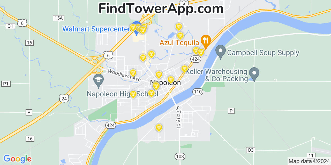 AT&T 4G/5G cell tower coverage map Napoleon, Ohio