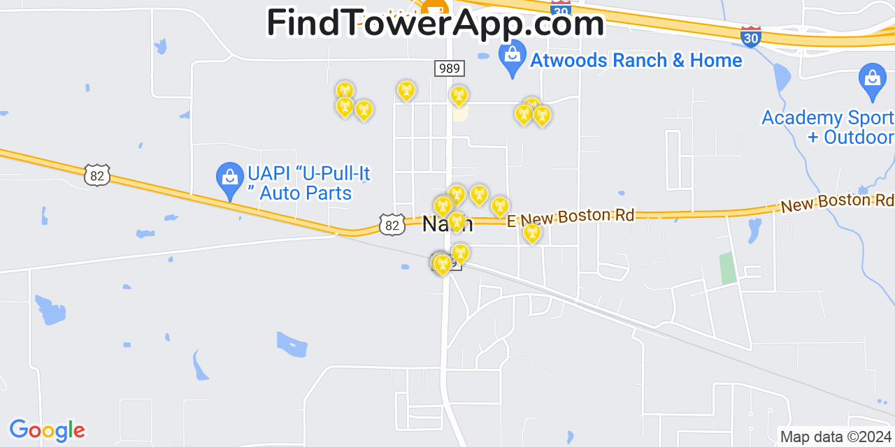 AT&T 4G/5G cell tower coverage map Nash, Texas