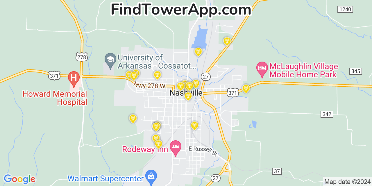 AT&T 4G/5G cell tower coverage map Nashville, Arkansas