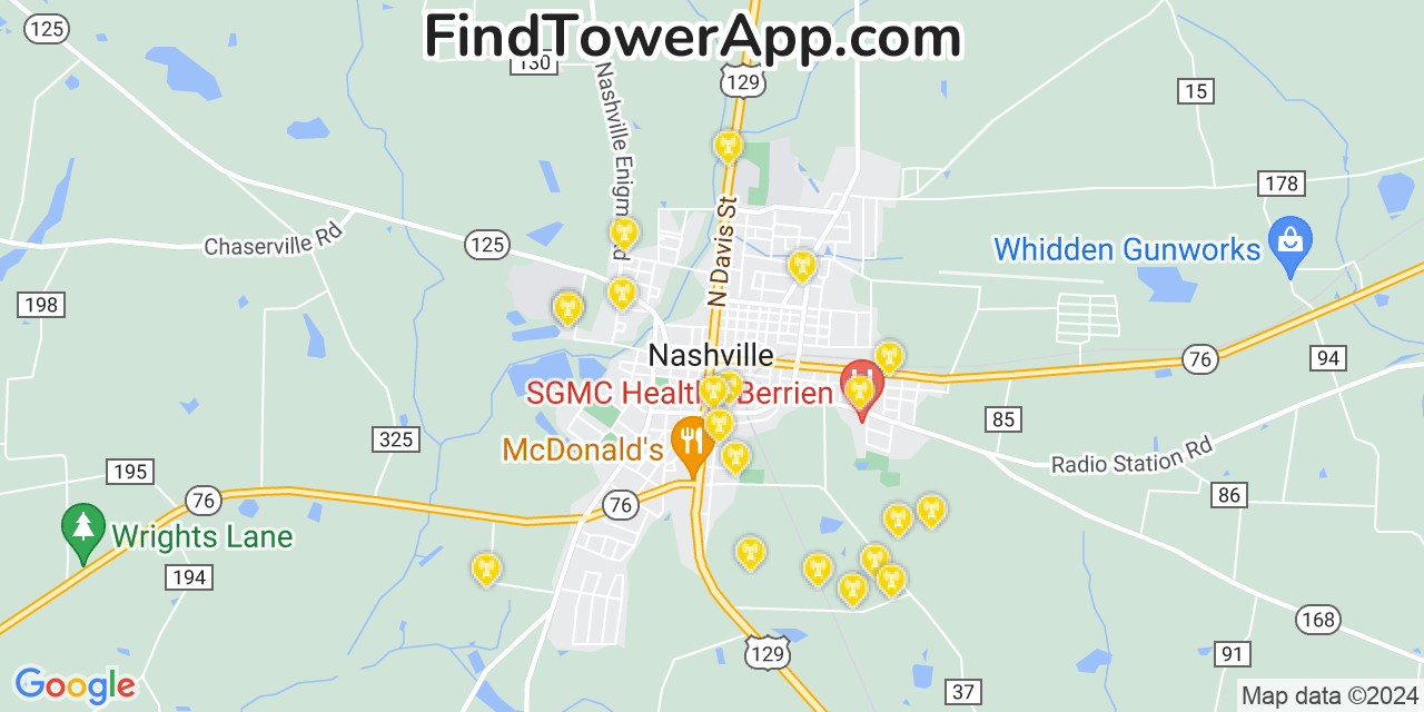 Verizon 4G/5G cell tower coverage map Nashville, Georgia