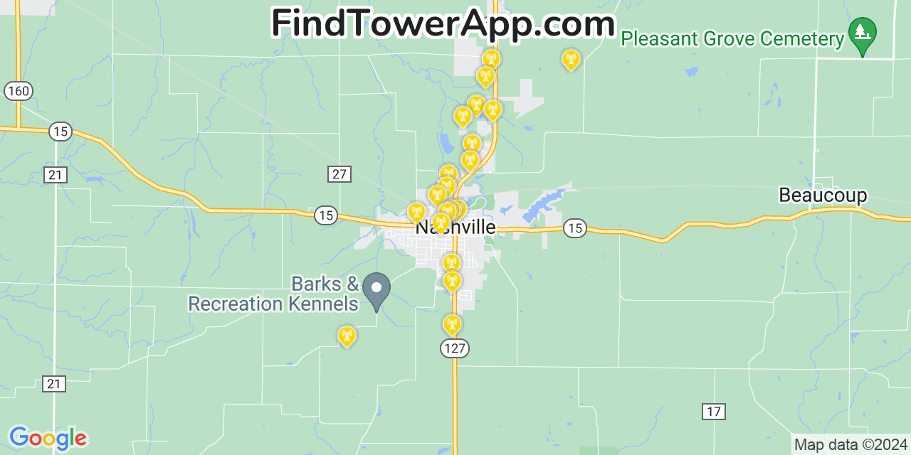 AT&T 4G/5G cell tower coverage map Nashville, Illinois