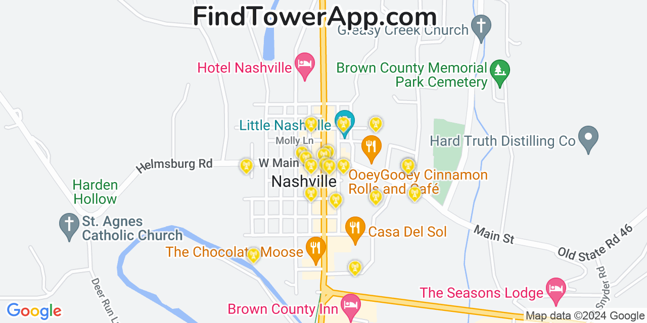 Verizon 4G/5G cell tower coverage map Nashville, Indiana