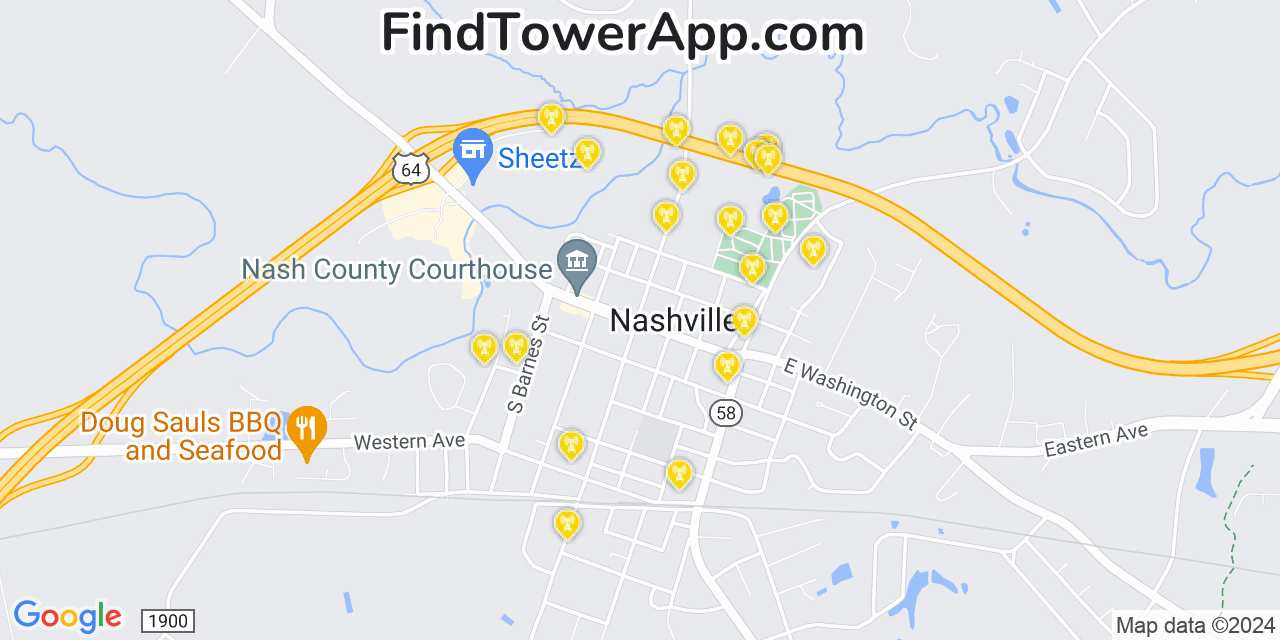 Verizon 4G/5G cell tower coverage map Nashville, North Carolina