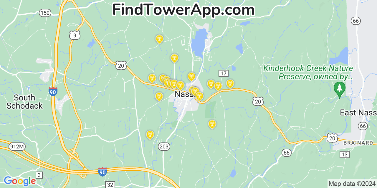 AT&T 4G/5G cell tower coverage map Nassau, New York