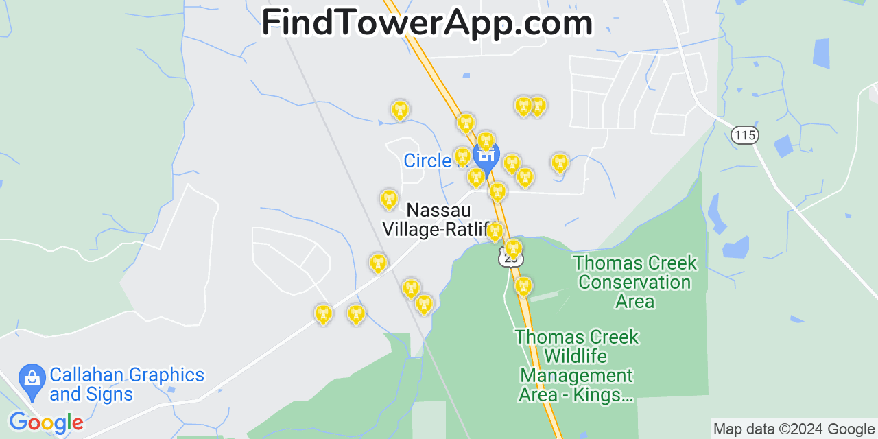 AT&T 4G/5G cell tower coverage map Nassau Village Ratliff, Florida