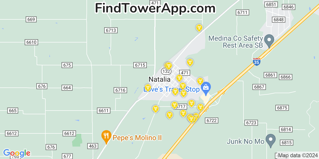 AT&T 4G/5G cell tower coverage map Natalia, Texas