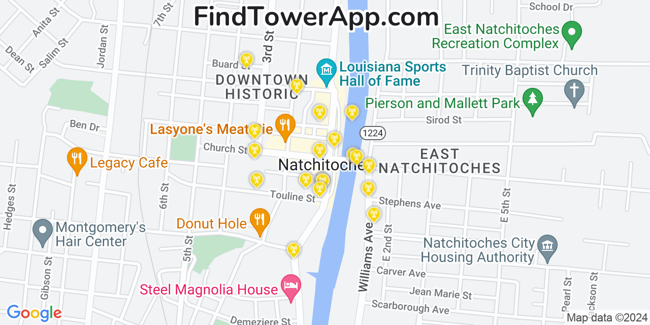 Verizon 4G/5G cell tower coverage map Natchitoches, Louisiana