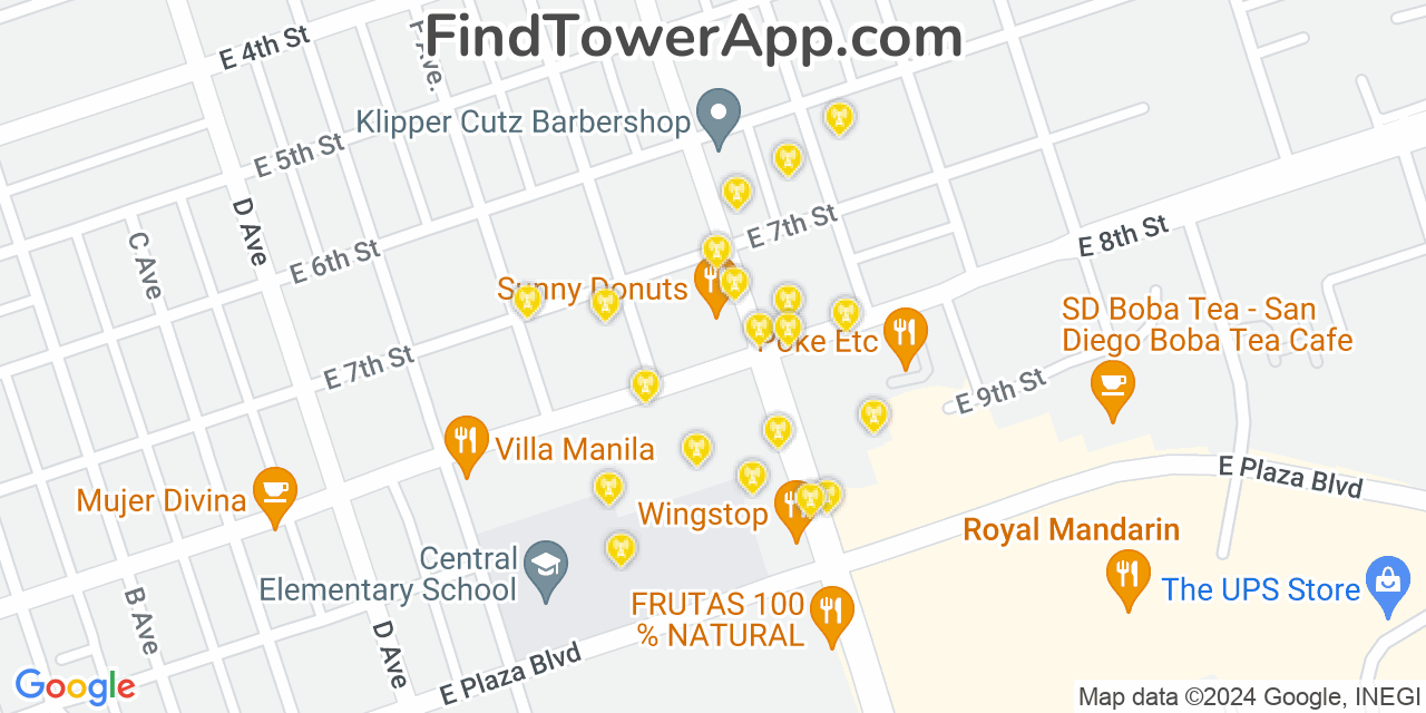 AT&T 4G/5G cell tower coverage map National City, California
