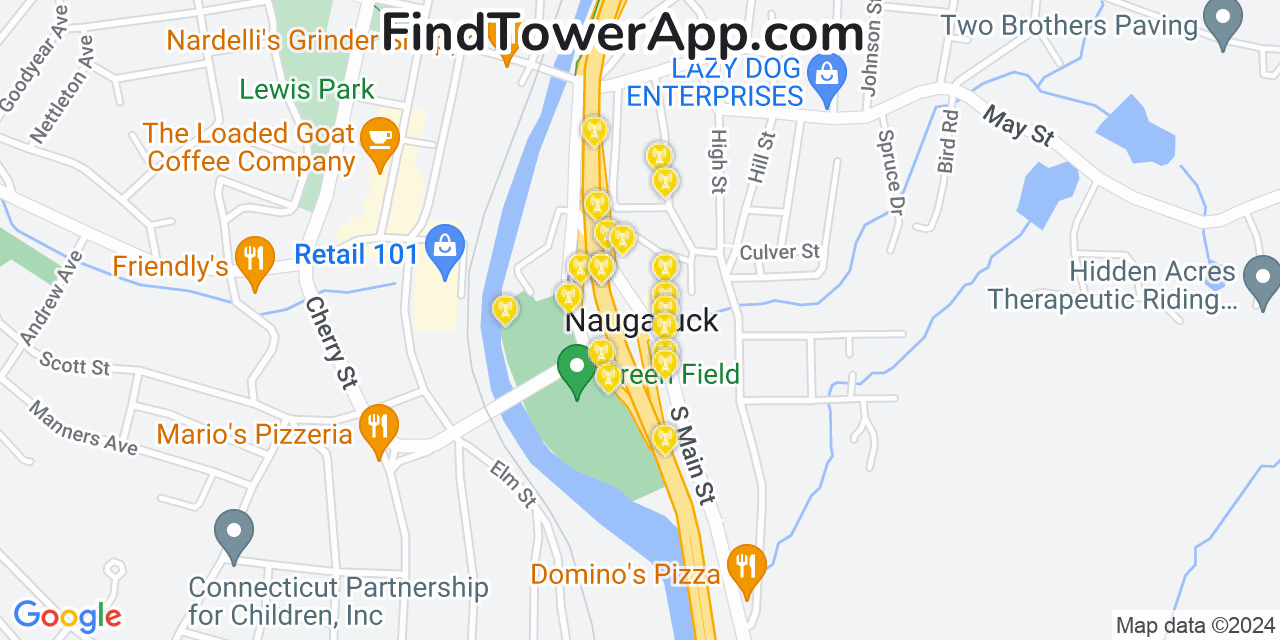 AT&T 4G/5G cell tower coverage map Naugatuck, Connecticut
