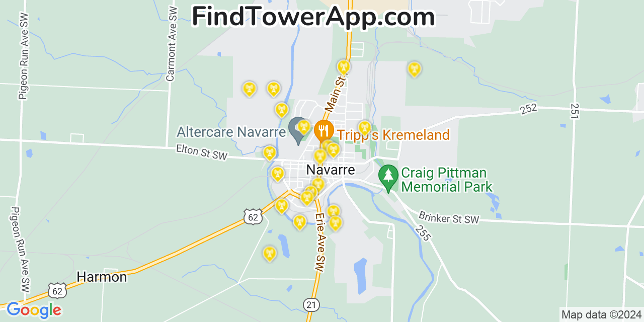 AT&T 4G/5G cell tower coverage map Navarre, Ohio