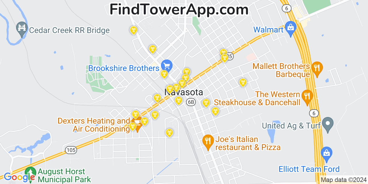 AT&T 4G/5G cell tower coverage map Navasota, Texas