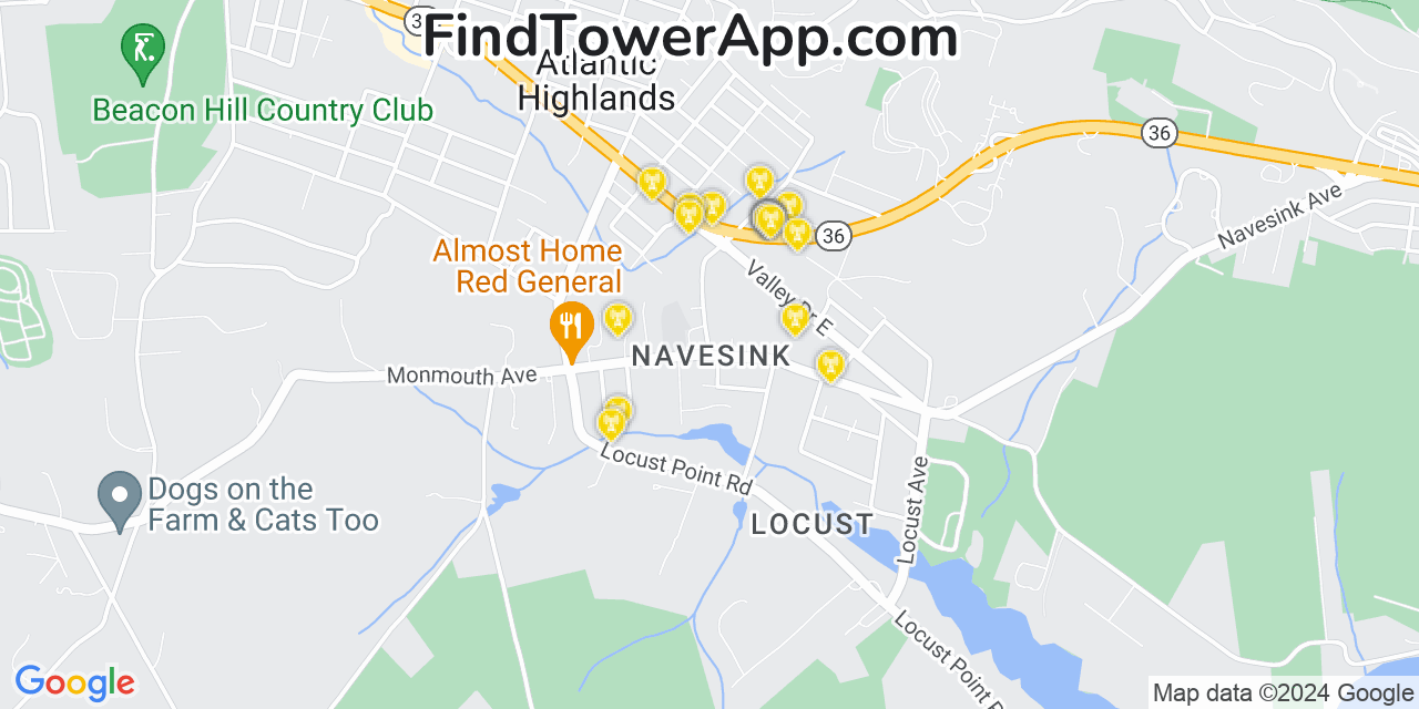 AT&T 4G/5G cell tower coverage map Navesink, New Jersey